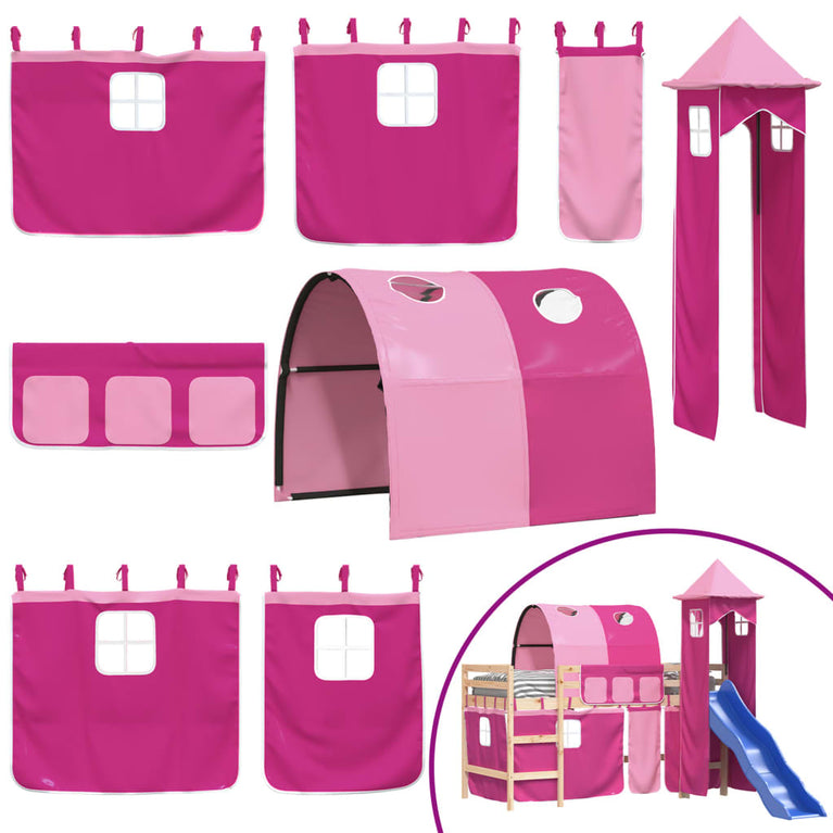Kinderhoogslaper met toren 90x190 cm massief grenenhout roze