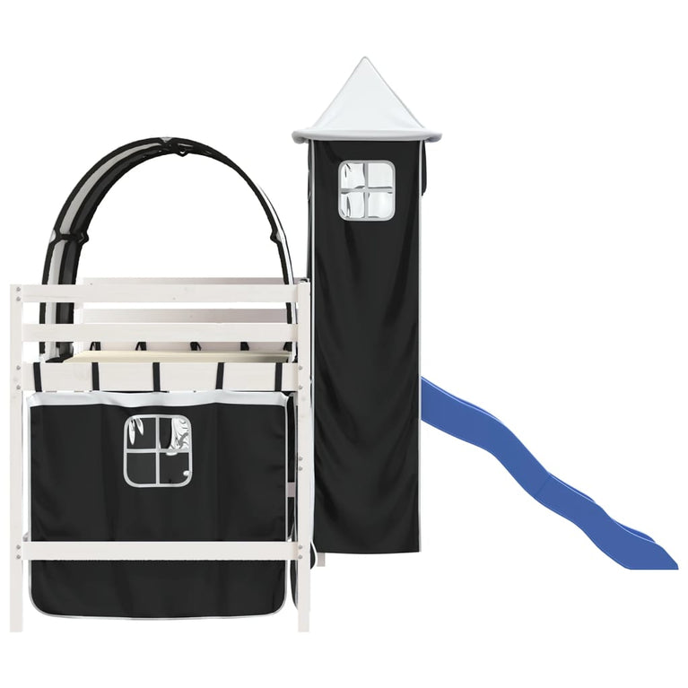 Kinderhoogslaper met toren 90x190 cm grenenhout wit en zwart