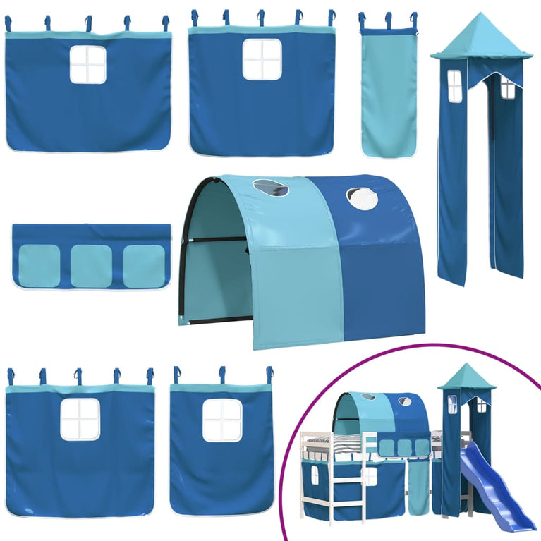 Kinderhoogslaper met toren 90x190 cm massief grenenhout blauw