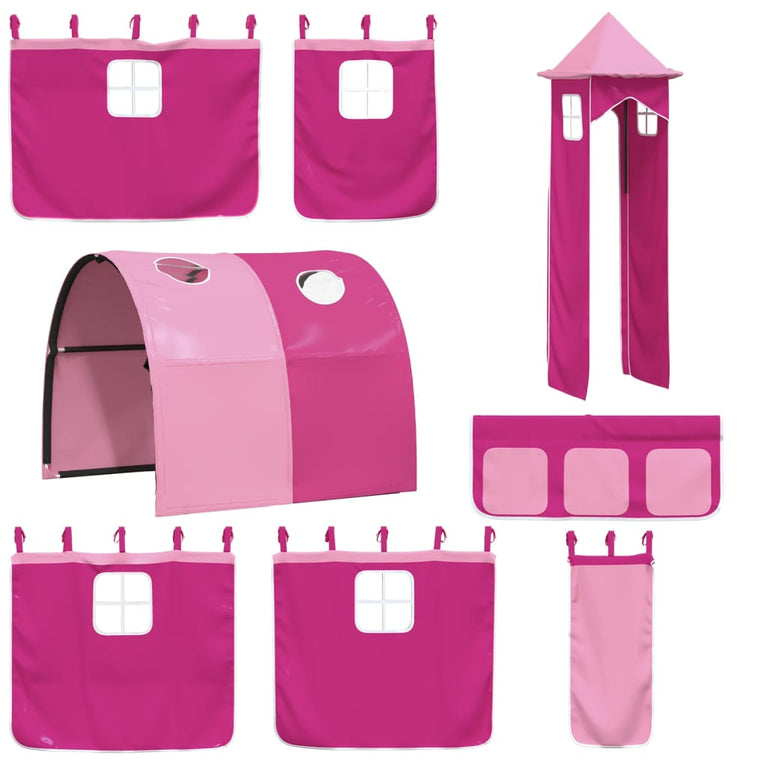 Kinderhoogslaper met toren 90x190 cm massief grenenhout roze