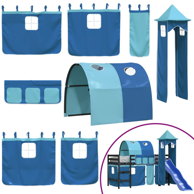 Kinderhoogslaper met toren 90x190 cm massief grenenhout blauw