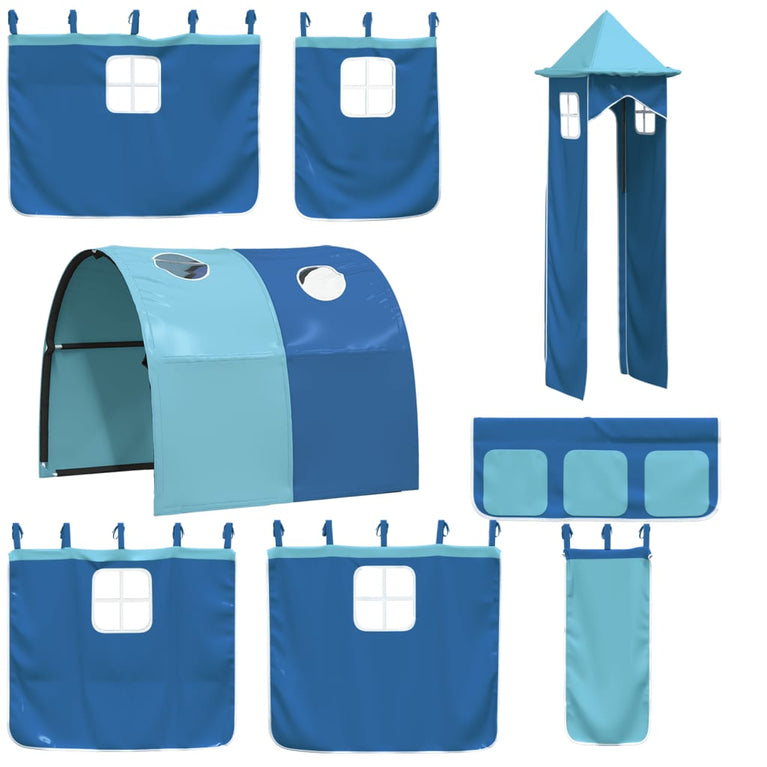 Kinderhoogslaper met toren 90x190 cm massief grenenhout blauw