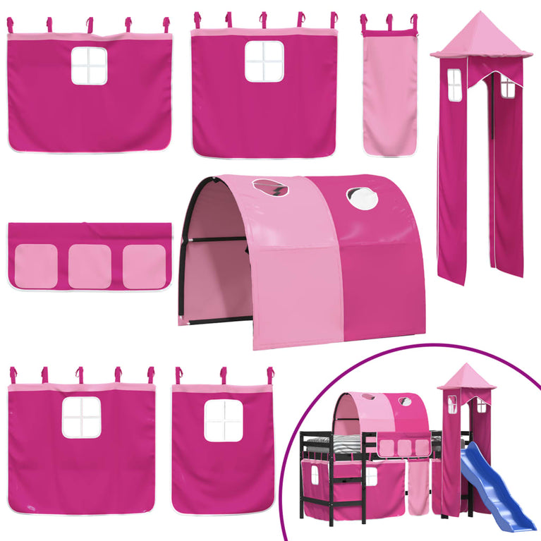 Kinderhoogslaper met toren 90x190 cm massief grenenhout roze