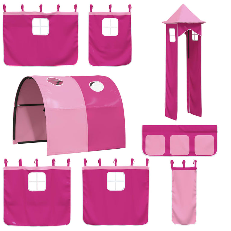 Kinderhoogslaper met toren 90x190 cm massief grenenhout roze