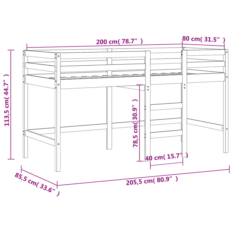Kinderhoogslaper met ladder 80x200 cm massief grenenhout MeubelReus