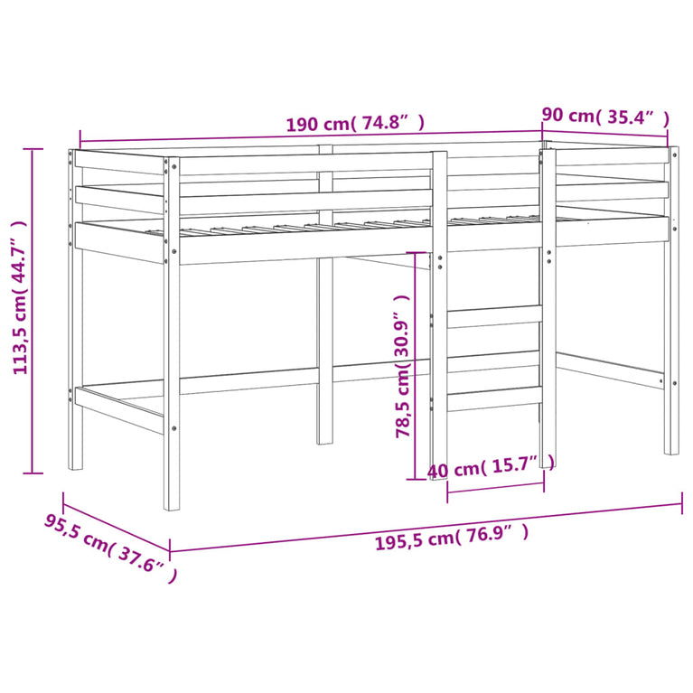 Kinderhoogslaper met ladder 90x190 cm massief grenenhout MeubelReus