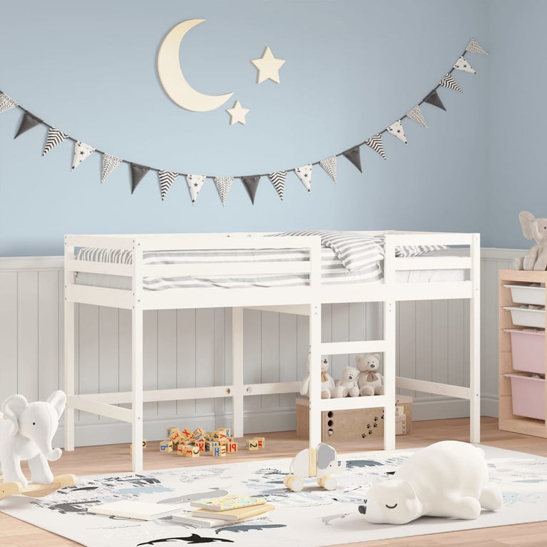 Kinderhoogslaper met ladder 90x190 cm massief grenenhout wit MeubelReus