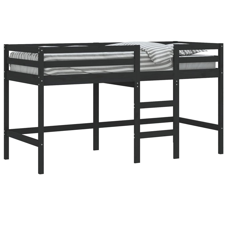 Kinderhoogslaper met ladder 90x190 cm massief grenenhout zwart MeubelReus