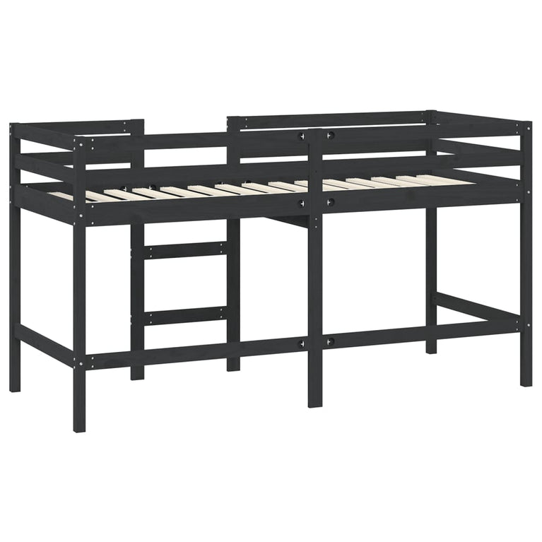 Kinderhoogslaper met ladder 90x190 cm massief grenenhout zwart MeubelReus