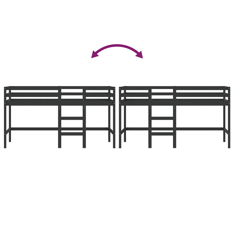 Kinderhoogslaper met ladder 90x190 cm massief grenenhout zwart MeubelReus