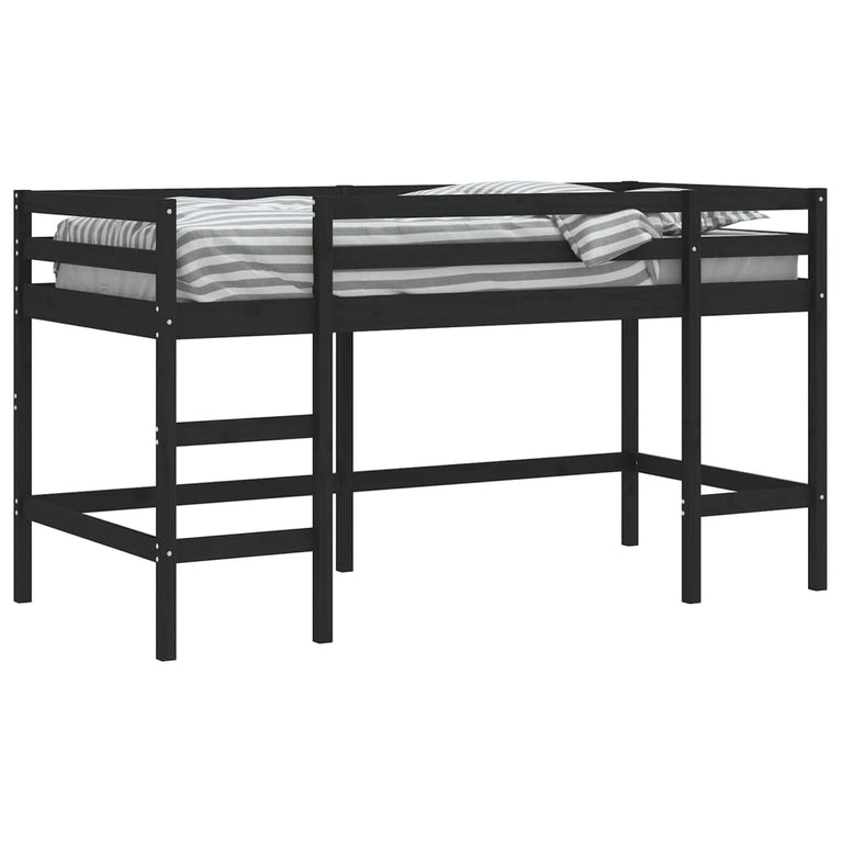 Kinderhoogslaper met ladder 80x200 cm massief grenenhout zwart MeubelReus