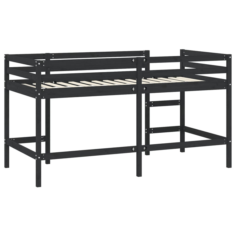 Kinderhoogslaper met ladder 80x200 cm massief grenenhout zwart MeubelReus