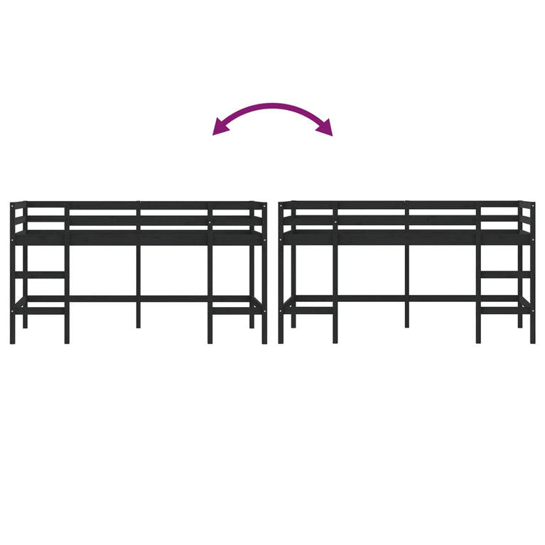 Kinderhoogslaper met ladder 80x200 cm massief grenenhout zwart MeubelReus