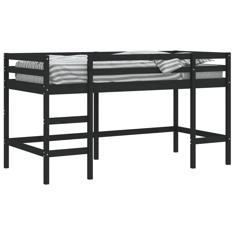 Kinderhoogslaper met ladder 90x200 cm massief grenenhout zwart MeubelReus