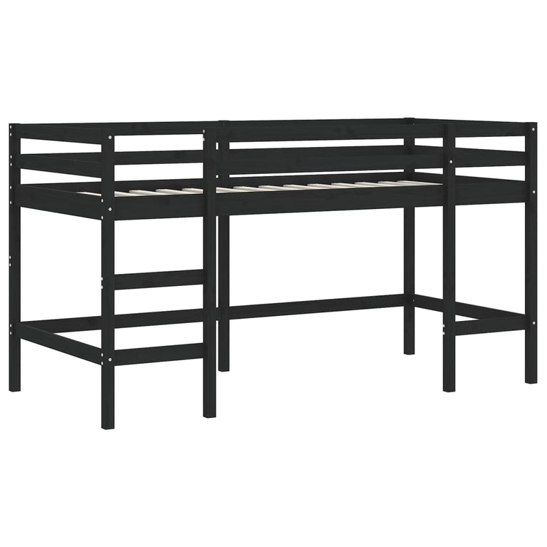 Kinderhoogslaper met ladder 90x200 cm massief grenenhout zwart MeubelReus