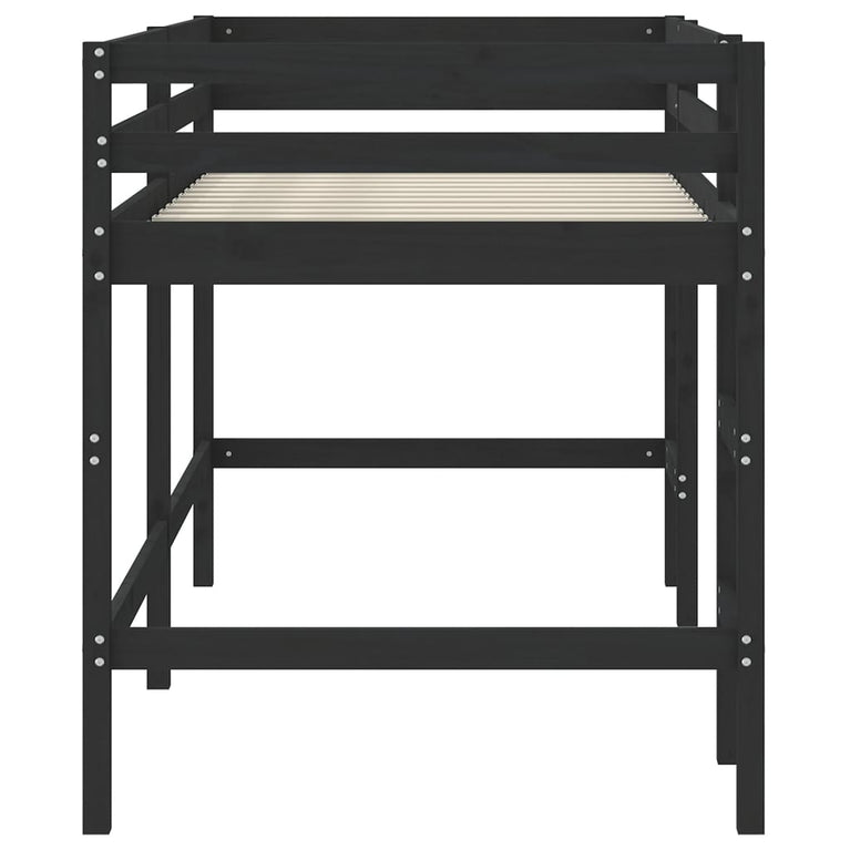 Kinderhoogslaper met ladder 90x200 cm massief grenenhout zwart MeubelReus