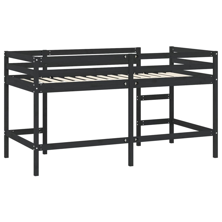 Kinderhoogslaper met ladder 90x200 cm massief grenenhout zwart MeubelReus