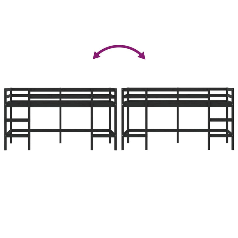 Kinderhoogslaper met ladder 90x200 cm massief grenenhout zwart MeubelReus