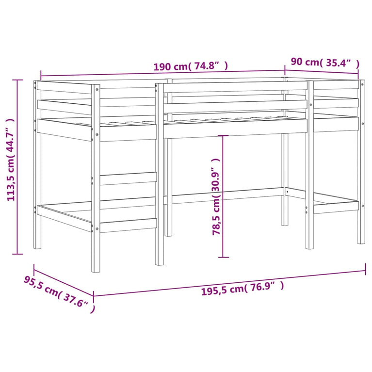 Kinderhoogslaper met ladder 90x190 cm massief grenenhout MeubelReus