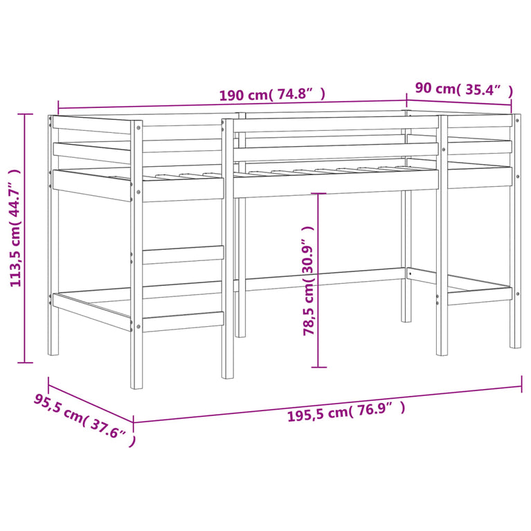 Kinderhoogslaper met ladder 90x190 cm massief grenenhout wit MeubelReus