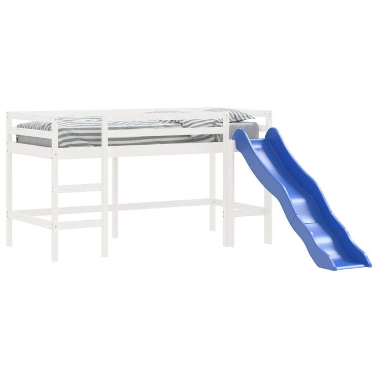 Kinderhoogslaper met glijbaan massief grenenhout wit 80x200 cm MeubelReus