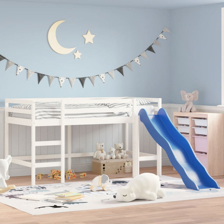 Kinderhoogslaper met glijbaan massief grenenhout wit 80x200 cm MeubelReus