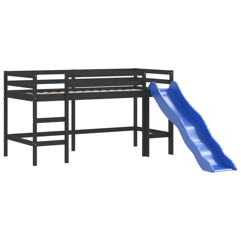 Kinderhoogslaper met glijbaan grenenhout zwart 90x200 cm MeubelReus