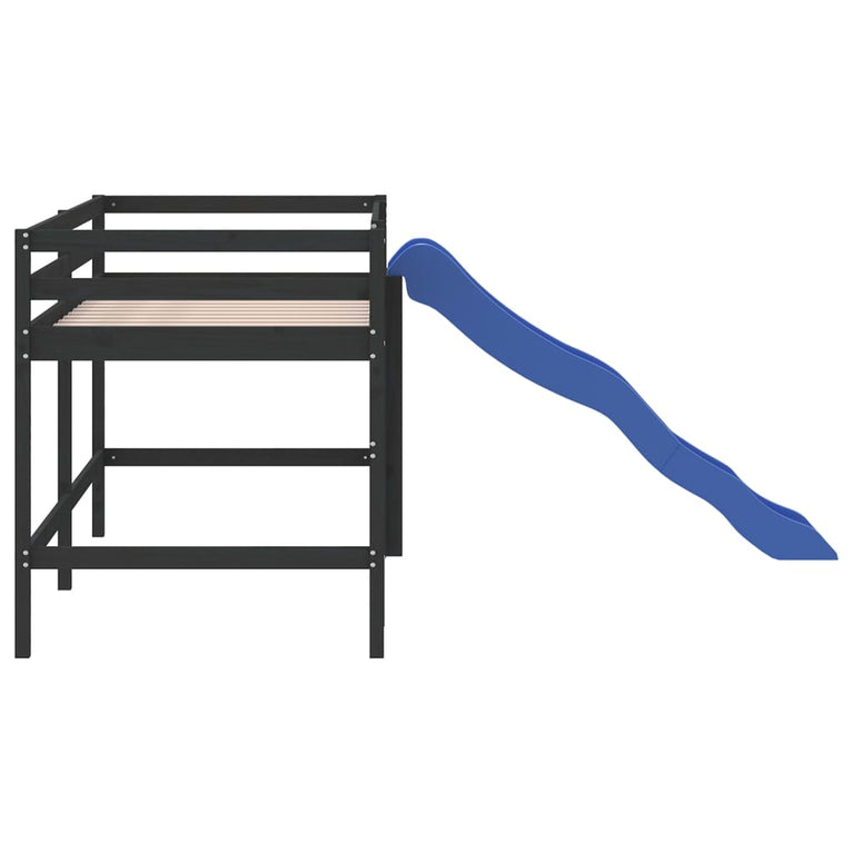 Kinderhoogslaper met glijbaan grenenhout zwart 90x200 cm MeubelReus