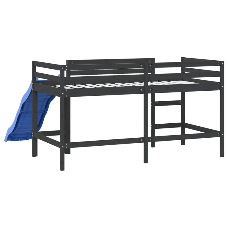 Kinderhoogslaper met glijbaan grenenhout zwart 90x200 cm MeubelReus