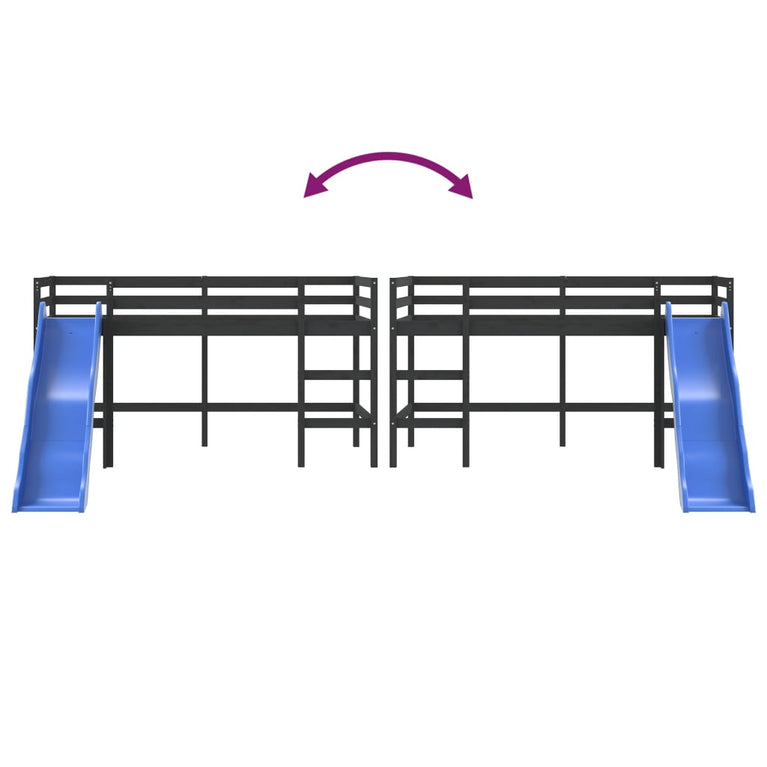 Kinderhoogslaper met glijbaan grenenhout zwart 90x200 cm MeubelReus