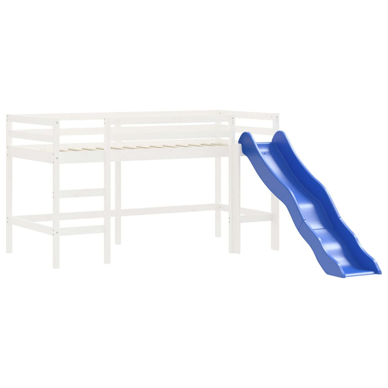 Kinderhoogslaper met glijbaan massief grenenhout wit 90x190 cm MeubelReus