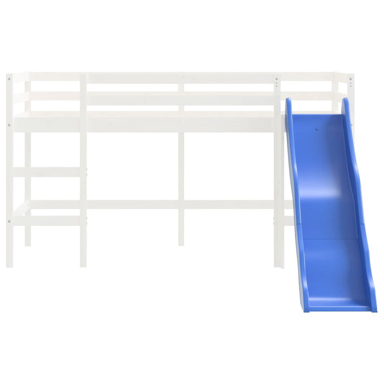 Kinderhoogslaper met glijbaan massief grenenhout wit 90x190 cm MeubelReus