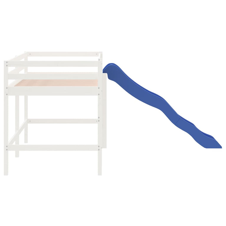Kinderhoogslaper met glijbaan massief grenenhout wit 90x190 cm MeubelReus