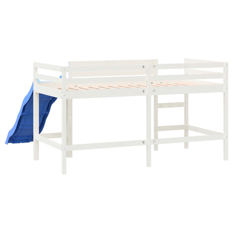 Kinderhoogslaper met glijbaan massief grenenhout wit 90x190 cm MeubelReus