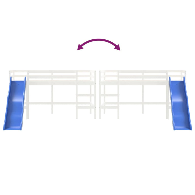 Kinderhoogslaper met glijbaan massief grenenhout wit 90x190 cm MeubelReus