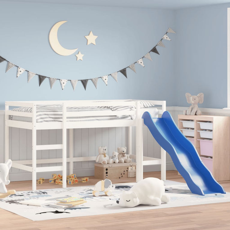 Kinderhoogslaper met glijbaan massief grenenhout wit 90x190 cm MeubelReus