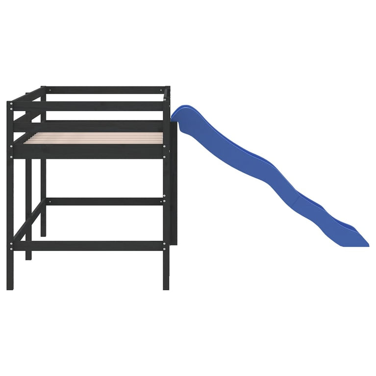 Kinderhoogslaper met glijbaan grenenhout zwart 90x190 cm MeubelReus