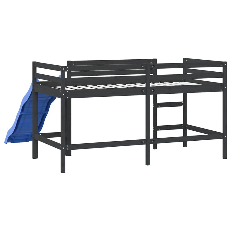 Kinderhoogslaper met glijbaan grenenhout zwart 90x190 cm MeubelReus