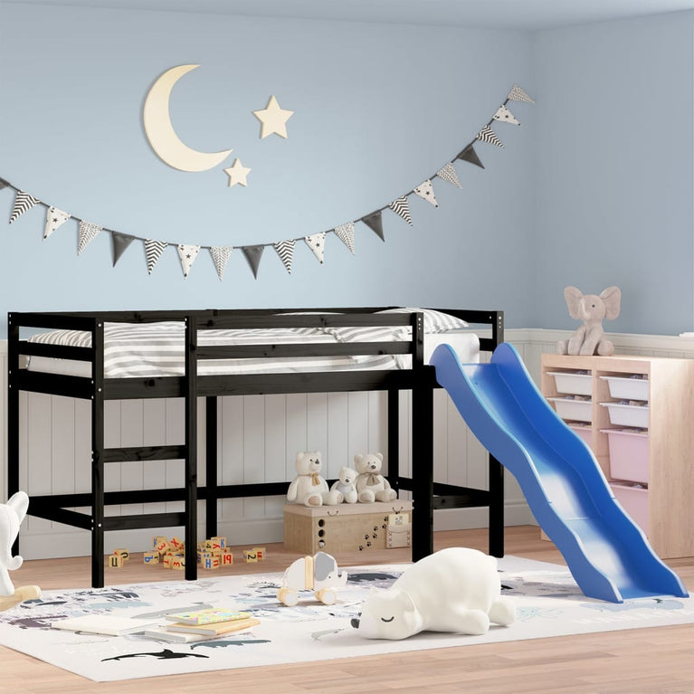Kinderhoogslaper met glijbaan grenenhout zwart 90x190 cm MeubelReus