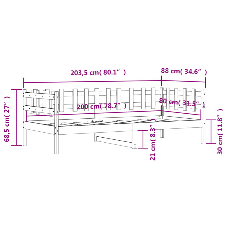 Slaapbank 80x200 cm massief grenenhout MeubelReus