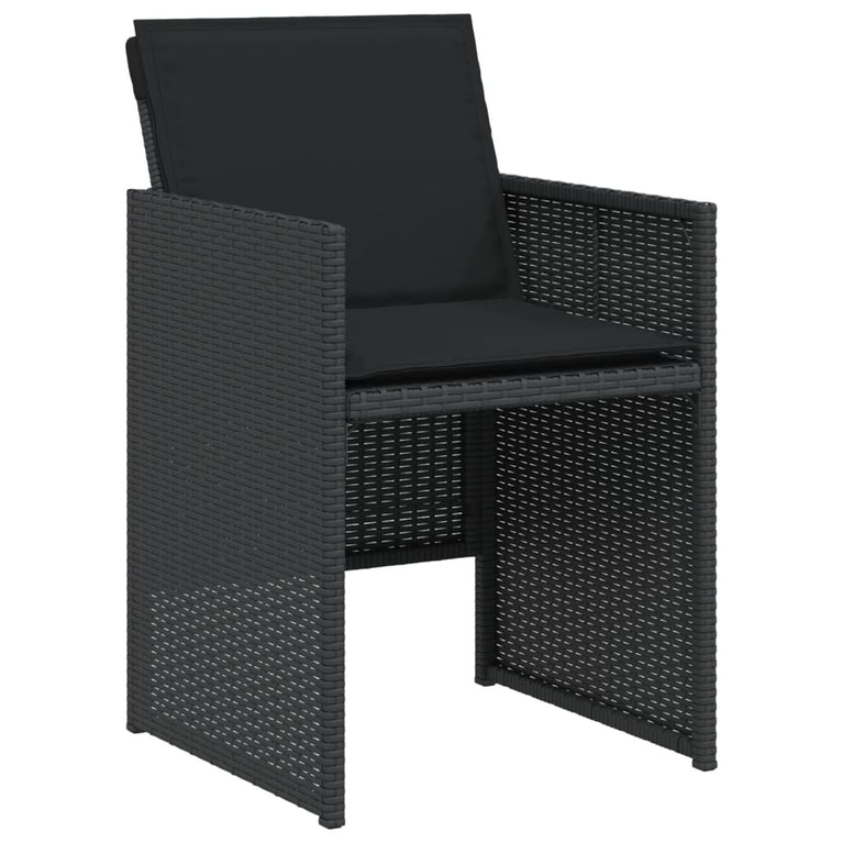 3-delige Bistroset met kussens poly rattan zwart