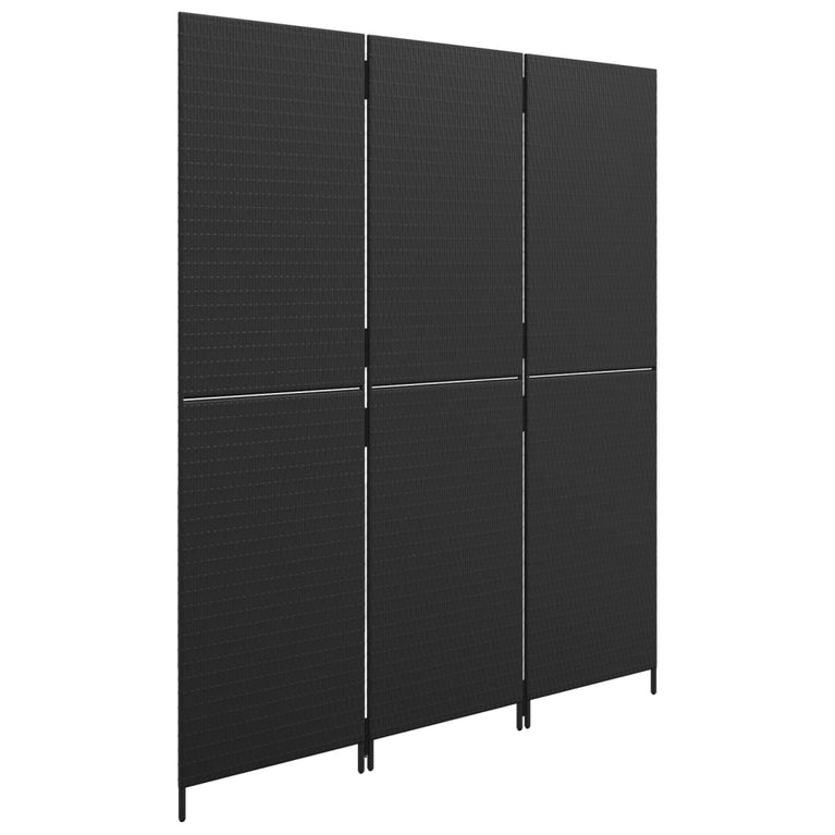 Kamerscherm 3 panelen poly rattan zwart