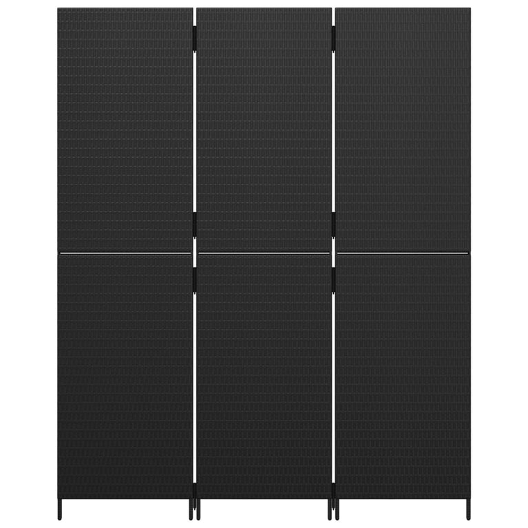 Kamerscherm 3 panelen poly rattan zwart