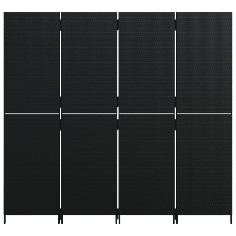 Kamerscherm 4 panelen poly rattan zwart