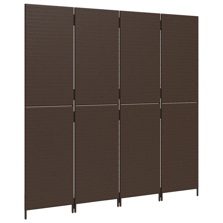 Kamerscherm 4 panelen poly rattan bruin
