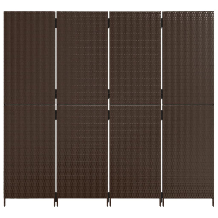 Kamerscherm 4 panelen poly rattan bruin