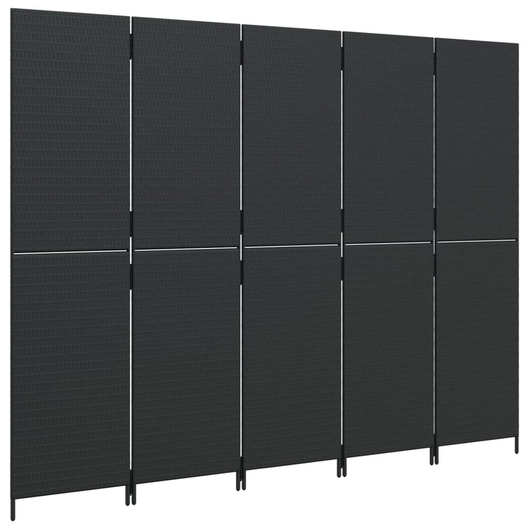Kamerscherm 5 panelen poly rattan zwart
