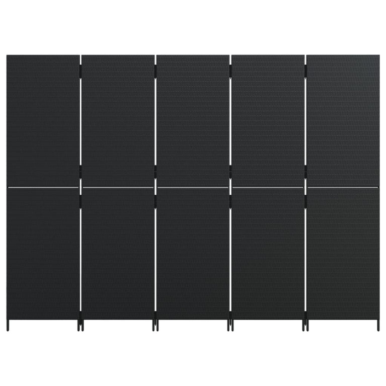 Kamerscherm 5 panelen poly rattan zwart