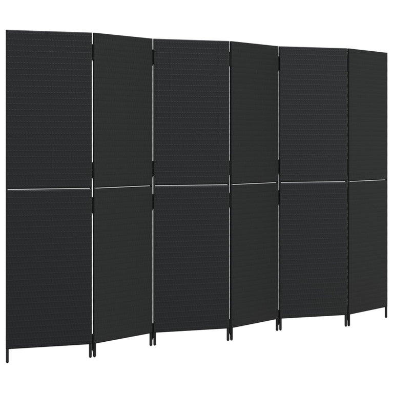 Kamerscherm 6 panelen poly rattan zwart