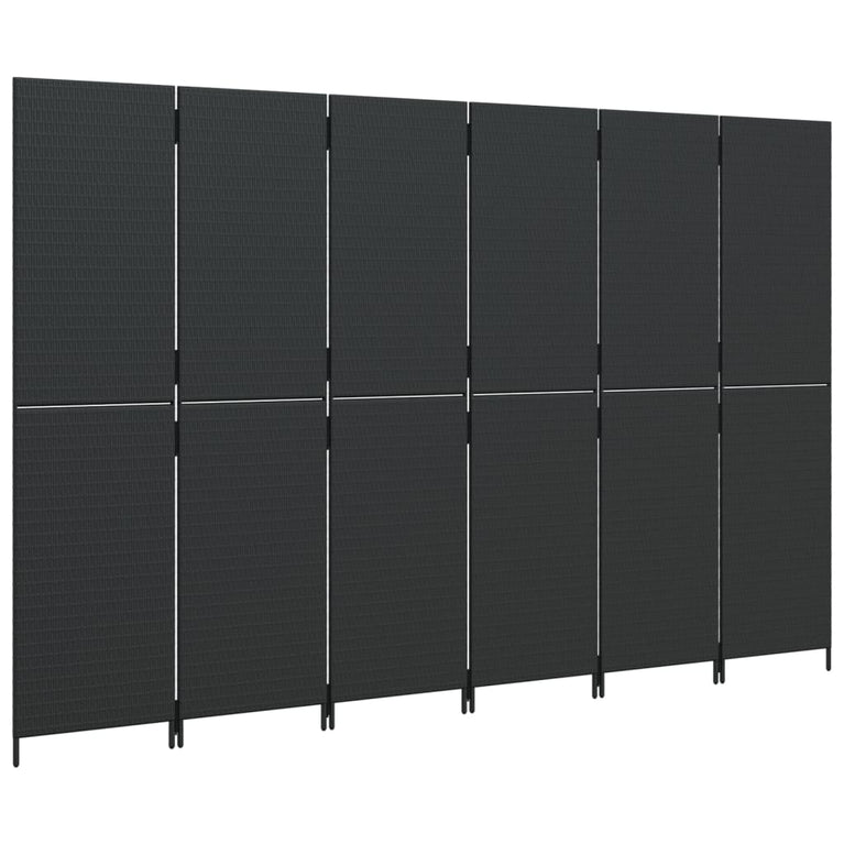 Kamerscherm 6 panelen poly rattan zwart